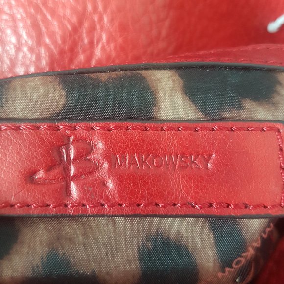 B Makowsky Red Orange Color 100% Leather Shoulder Bag Purse Pockets Zipper 93 - Picture 11 of 16